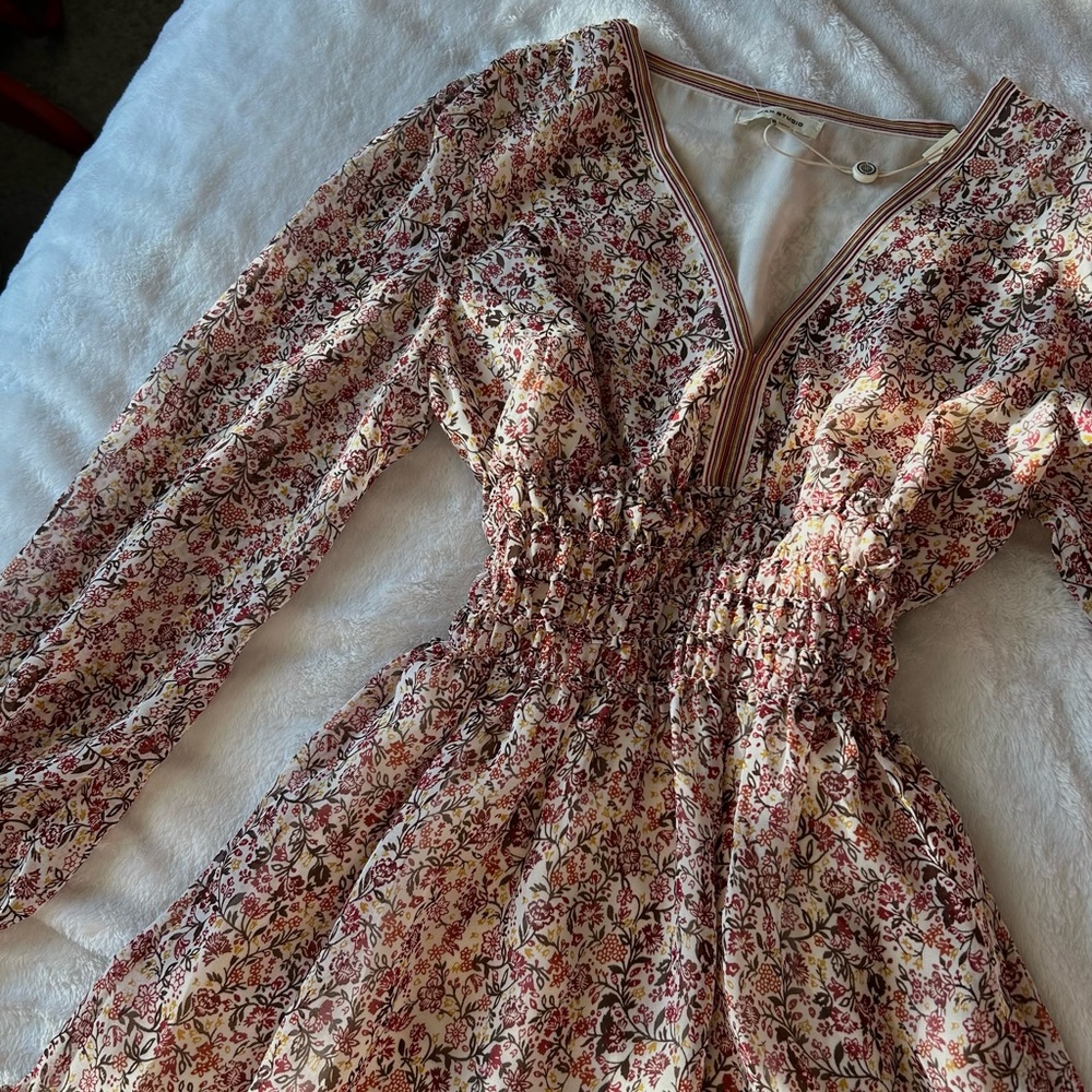 Cute western style floral pattern long sleeve dress